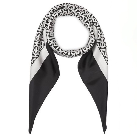 Burberry Unisex Square Mulberry Silk TB Monogram Scarf With Hand Rolled … - Picture 6 of 8